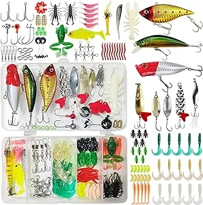 Vernargoo Fishing Lures Kit for Freshwater Bait Tackle Kit for Bass Trout Salmon Fishing Accessories Tackle Box Including Spoon Lures Soft Plastic Worms Crankbait Jigs Fishing Hooks