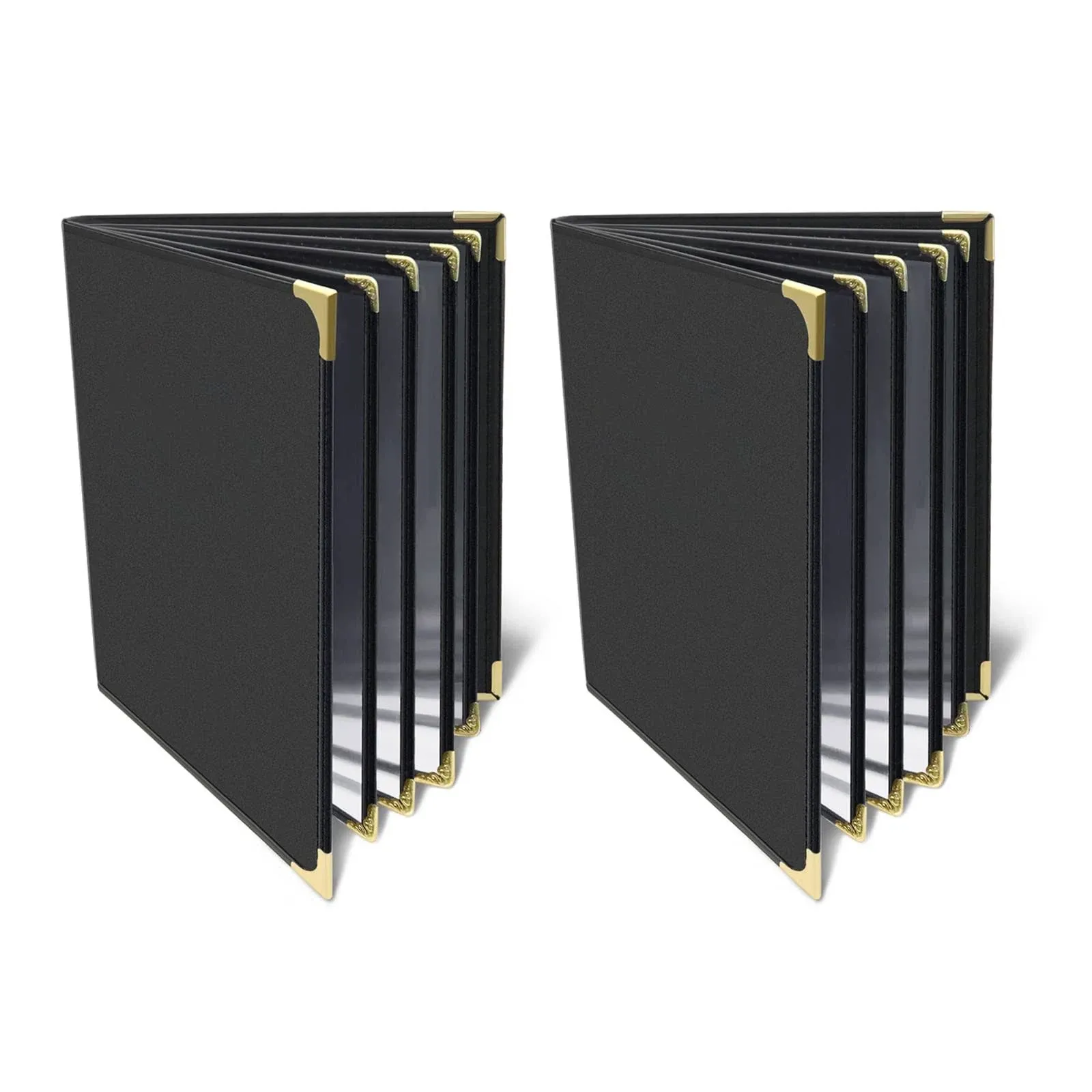 Menu-Covers 8.5 x 11 Restaurant - 2 Pack Menu Sleeve 4 Page 8 View Premium Faux Leather Transparent Black for Bar Cafe Book Folder