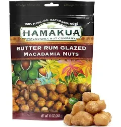 Hamakua Macadamia Nuts - Sweet Glazed Butter Rum - Hawaiian Grown Flavored Dry Roasted Half and Whole Macadamias - Natural Eco-Friendly Large Macadamia Nuts