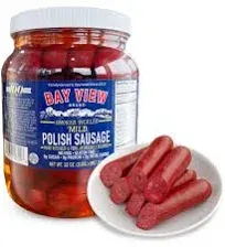 Bay View Smoked Pickled Polish Sausage, No MSG, Gluten Free, No Soy, 0g Sugar, 8g Protein, Hardwood Smoked, Mouthwatering Pickled Snack (32oz, Mild)