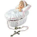 Precious Moments Pink Baby Baptism 17.5 inch Rosary Box Set