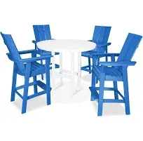 POLYWOOD Modern Adirondack 5-Piece Nautical Trestle Bar Set