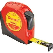 Starrett Exact Retractable Imperial Pocket Tape Measure with Nylon Coating, Self Adjusting End Hook, and Steel Belt Clip - 1/2" Width x 12' Length - KTX12-12-N