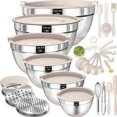 Adrinfly 26-Pcs Stainless Steel Khaki Mixing Bowls with Airtight Lids and 3-