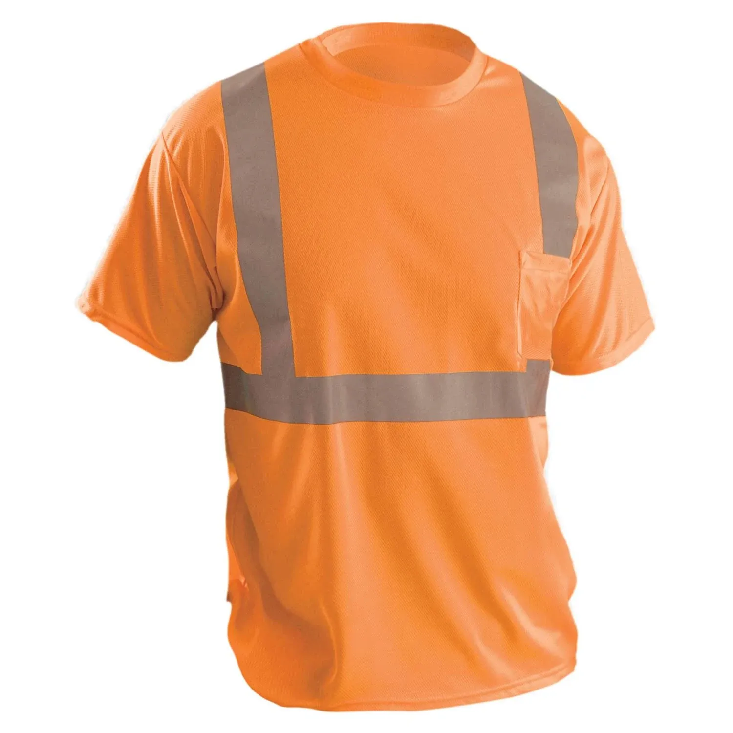 Occunomix LUX-SSETP2B-OL Standard Wicking T-Shirt W/Pocket, Birdseye, Orange, Class 2, Size Large