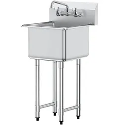 VEVOR 18 x 41 in. Stainless Steel Prep & Utility Compartment Free Standing Small Commercial Single Bowl Sinks