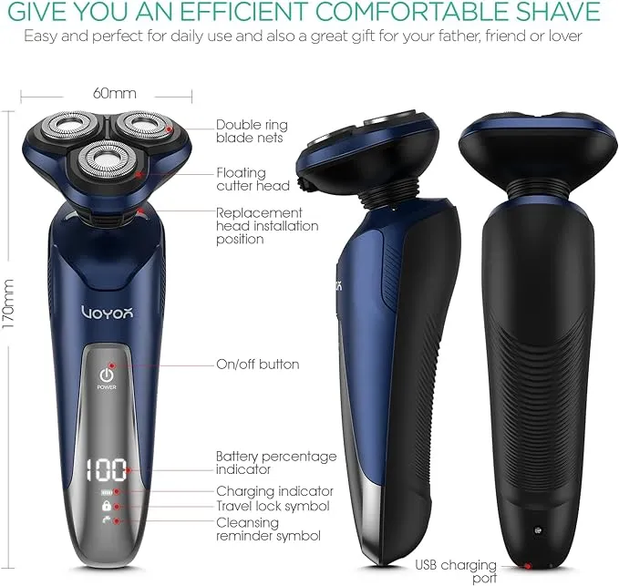 VOYOR Electric Razor for Men Cordless Shavers for Shaving with face sideburn Nose Ear Hair ​Rechargeable Wet Dry Waterproof TX410 New (New Version-Grey)