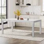 COLAMY Wood Dining Table for 4 6 People, Rectangle Wooden Kitchen Table with Square Legs, Farmhouse Dinner Table for Dining Room, Office, Grey/White