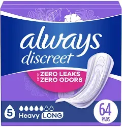 Always Discreet Incontinence Pads, Extra Heavy Absorbency, Long Length, 60 CT