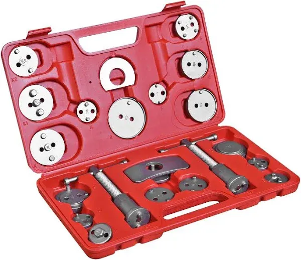 BIG RED ATRHS-E3318BR-1 Torin 22 PCS Brake Caliper Press Tool Kit: Disc Brake Piston Caliper Compressor Tool Set for Brake Pad Replacement Reset, Red