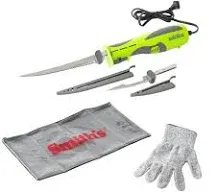 Smith’s Mr. Crappie Slab-O-Matic Electric Fillet Knife - Removable 8” & 4.5” Serrated Stainless Steel Blades w/ Sheaths - Fillet Glove & Mesh Storage Bag - Fishing, Outdoor, Hunting Electric Knife