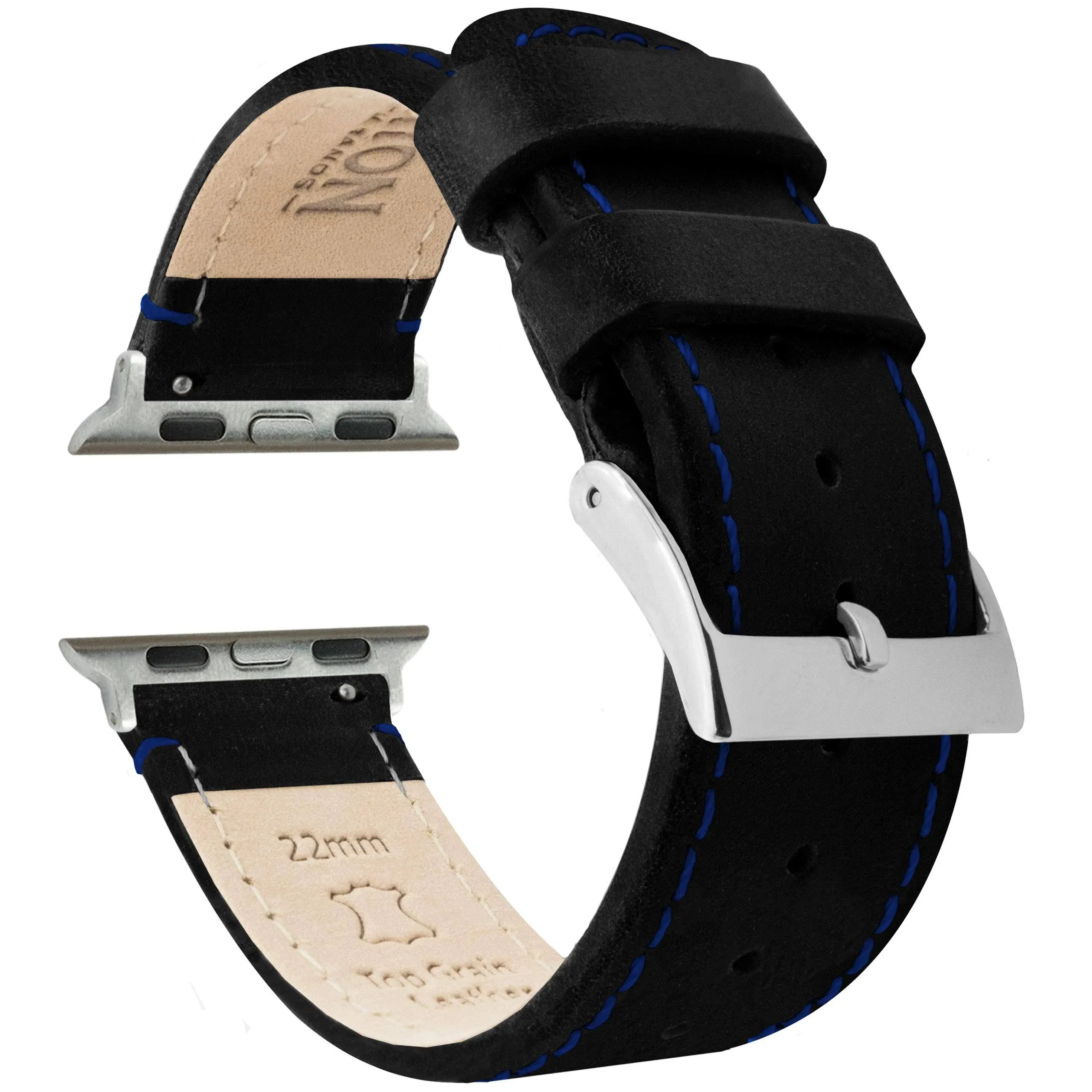 Black Leather Apple Watch Band | Blue Stitching Leather Strap | BARTON