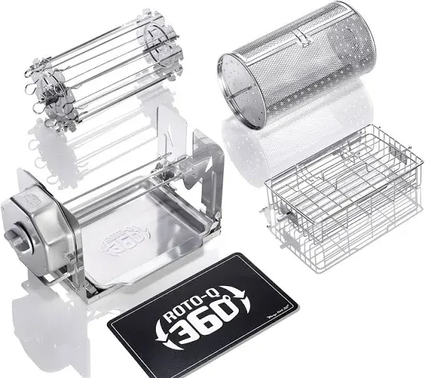 Family Bundle - Cordless Rotisserie Kit for Grills, Ovens, Smokers - Non-Electric Spit Roaster - Indoor/Outdoor BBQ - Stainless Steel Construction - Includes Rotisserie Attachments