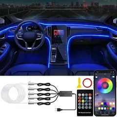 Car LED Lights, Interior Car Lights with Wireless APP/RF Remote/Button Control, Car Ambient Lighting Kit with 236" Integrated Molding Fiber Optic RGB Sync to Music (USB)