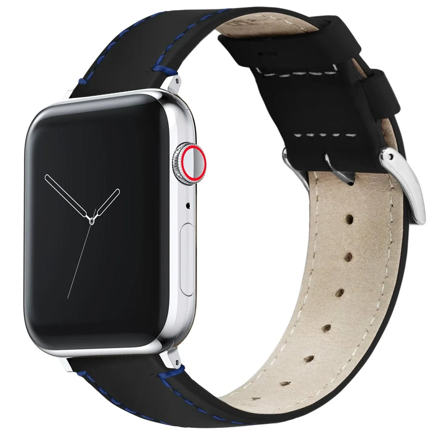 Black Leather Apple Watch Band | Blue Stitching Leather Strap | BARTON