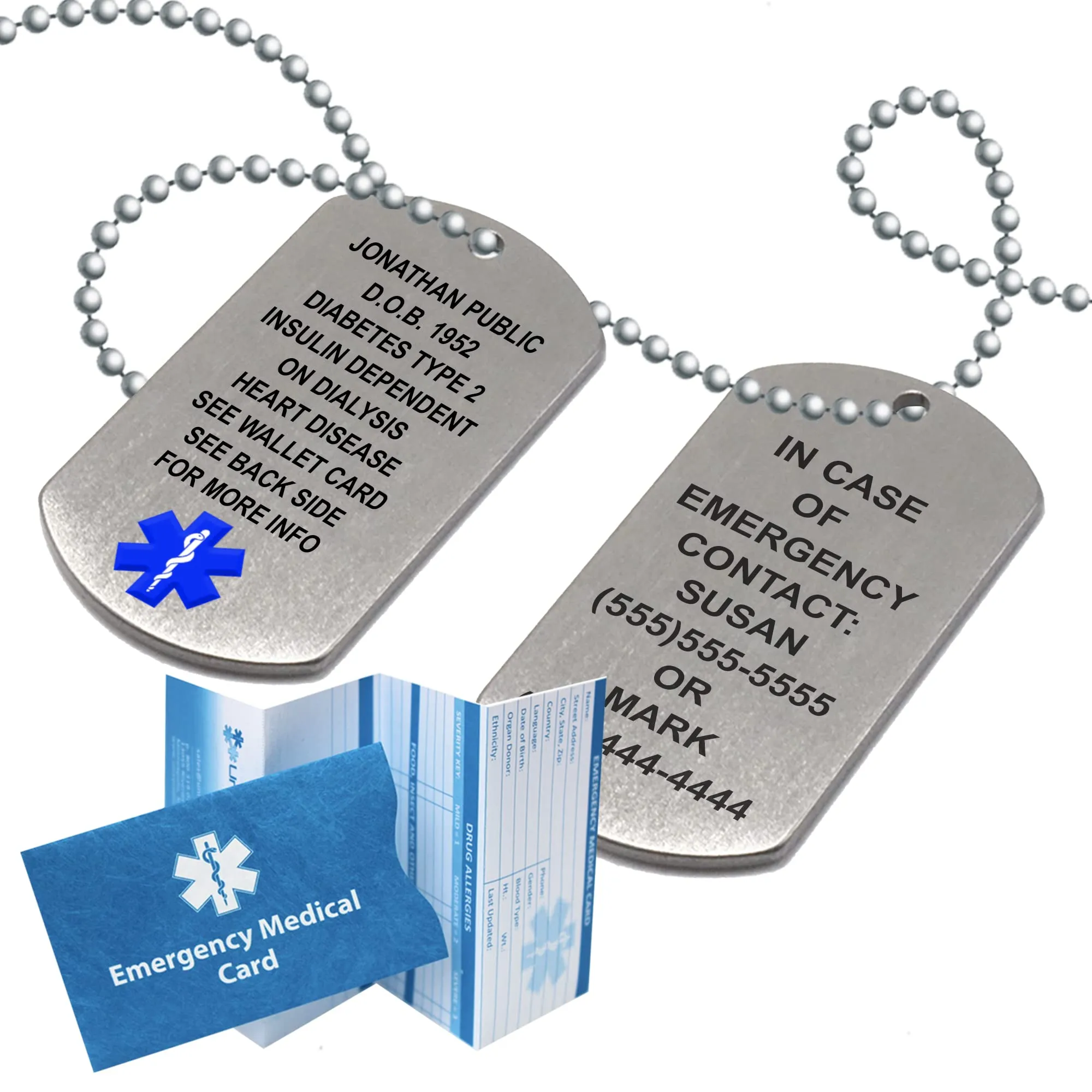 Personalized Stainless Steel Emergency Medical Alert ID Dog Tag Necklace – Custom Engraving for Men and Women