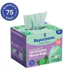 Repurpose 13 Gallon Compostable Kitchen Trash Bags, BPI Certified, 75 Total Bags, 1 Pack