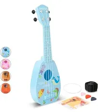 YOLOPARK 17" Kids Toy Guitar for Girls Boys Mini Toddler Ukulele Guitar with 4 Strings Keep Tones Can Play for 3