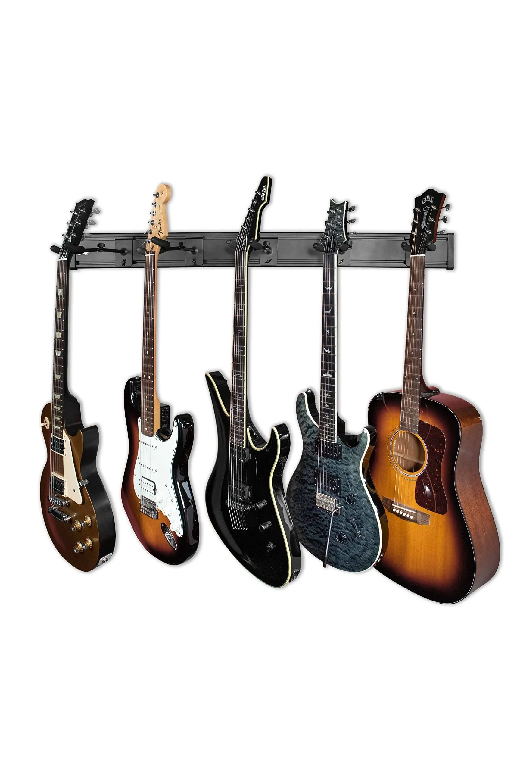 Levy's Wall Mounted 5-Space Slatwall Guitar Hanger in Black