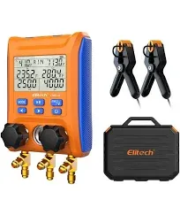 Elitech LMG-10 HVAC Digital Manifold Gauge 2 Valves with Thermometer Clamps