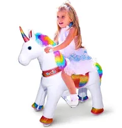 WondeRides Ride on Unicorn Plush Horse Toy for Girls Walking Animal Giddy up Pony Cycle Medium Size 4 for Age 4-9 (36 inch Height), Mechanical Riding Horse with Wheels