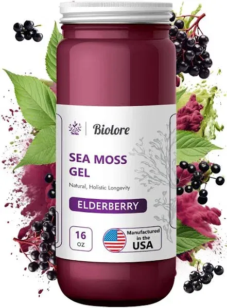 Biolore Sea Moss Gel 7700mg Elderberry 750mg Made in USA Raw Wildcrafted Irish Seamoss Essential Vitamins Trace Minerals Vegan Superfood, Jam, Jelly & Sweet Spread Gifts (Elderberry 16OZ)