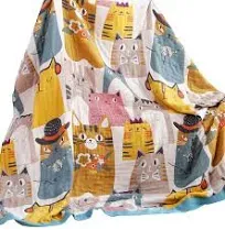 MEJU Cat Kitty Kids Girls Cute Blanket Throw for Bed Sofa Couch,100% Combed Cotton 4 Layer Soft Warm Quilt Throw Blanket Cartoon Bed Coverlet Full Queen 80" X 90"