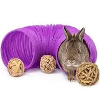 Niteangel Small Animal Foldable Play Tunnel with Fun Toys, 5.9 x 31.5 inches for Guinea Pigs, Rats and Dwarf Rabbits (Purple)