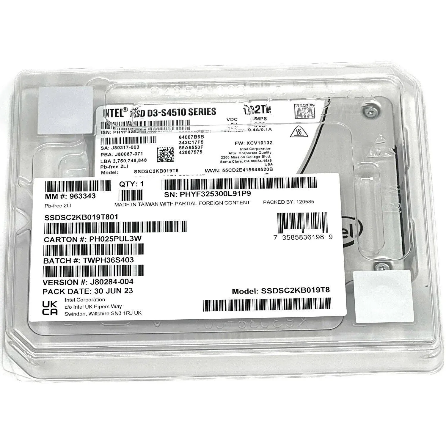 Intel SSDSC2KG960G801 D3 S4610 960Gb SATA III 2.5-Inch Solid State Drive