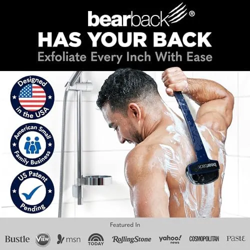 Bearback Silicone Body Scrubber with Extendable Folding Handle – Premium Back & Shower Scrubber for Adults, Men, Women, Seniors – Hygienic