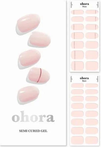 ohora Semi Cured Gel Nail Strips (N Basic Nails no.11) - Nude, Solid, Works with UV/LED Lamps, Salon-Quality, Long Lasting, Easy to Apply & Remove - Includes 2 Prep Pads, Nail File & Wooden Stick