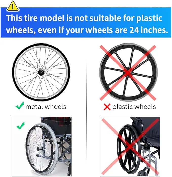 Wheelchair Rear Wheel Solid Tires (Pair) 24x1 3/8" PU Non Pneumatic Tires, Suitable for Manual Wheelchair Tire Replacement (24x1 3/8" Black).