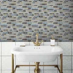 Room Mates Blue Long Stone Tile Peel and Stick BackSplash