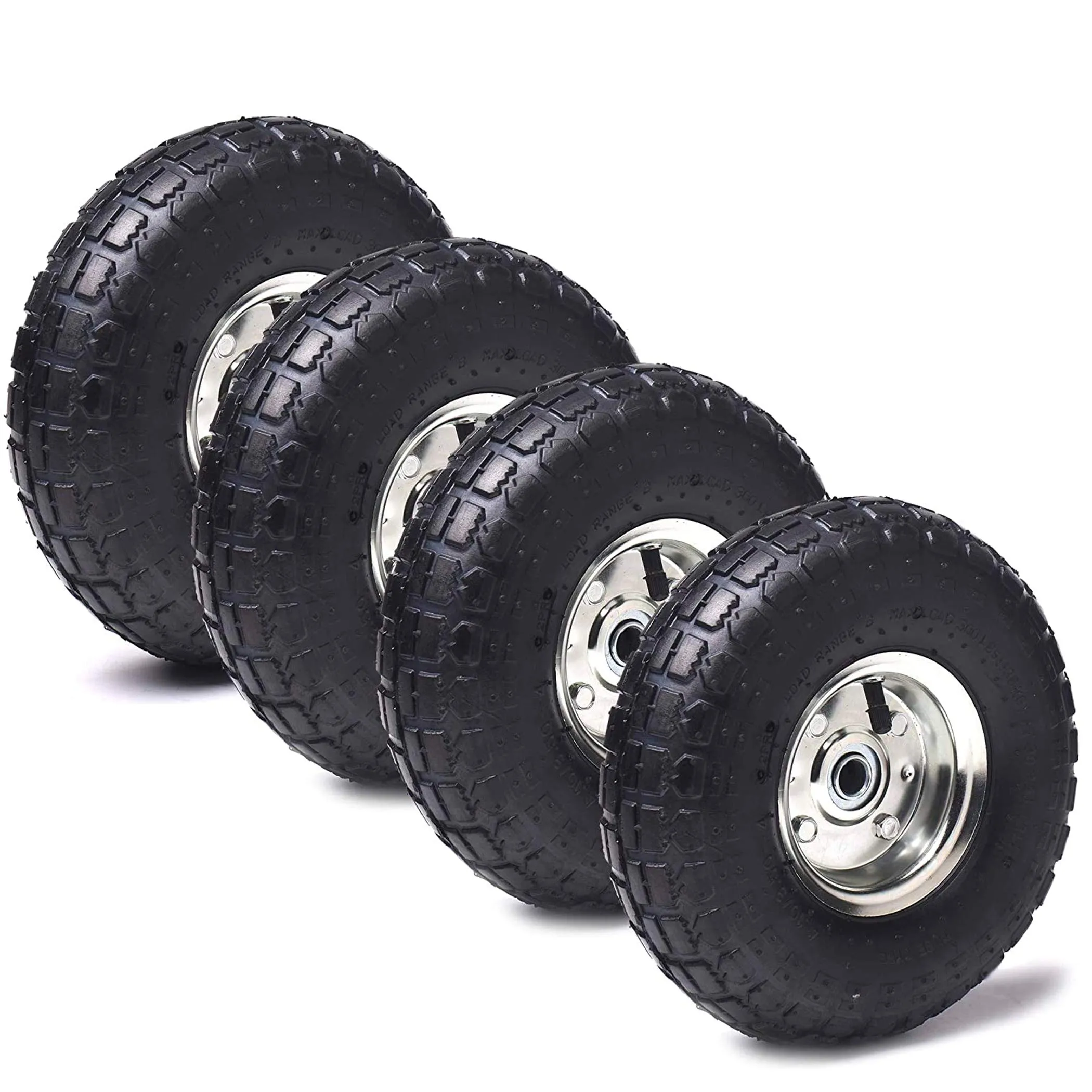 (4 Pack) 10&#034; Heavy-Duty Replacement Tire &amp; Wheel- 4.10/3.50-4&#034; w/ 10&#034; Inner Tube