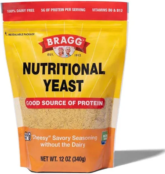 Bragg Premium Nutritional Yeast Seasoning - Vegan, Gluten Free – Good Source of Protein & Vitamins – Nutritious Savory Parmesan Cheese Substitute (Original, 12 Ounce (Pack of 1))