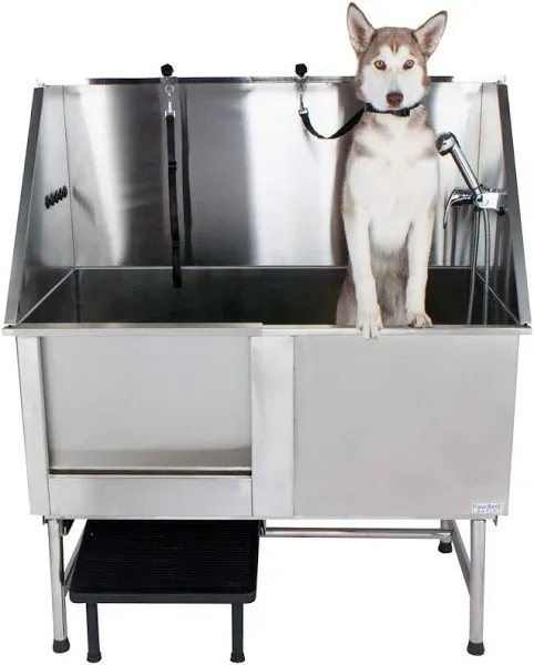 50&#039;&#039; Dog Grooming Tub, Stainless Steel w/ Steps, Faucet &amp; Accessories, Left Door