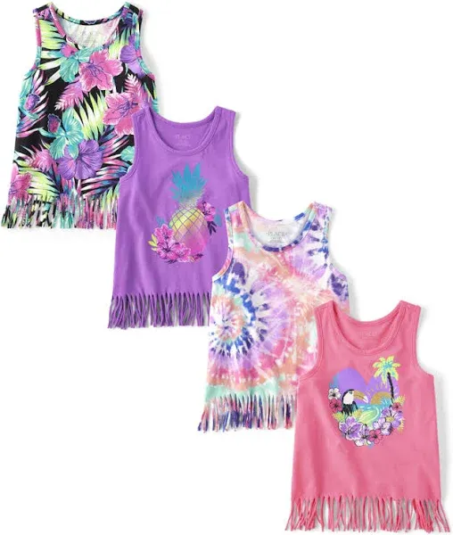 The Children's Place Girls' Graphic Fringe Tank Tops