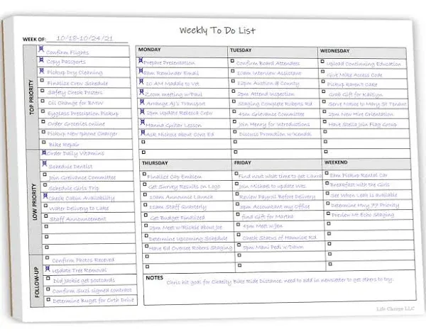 Weekly To Do List Notepad, 60 Page Task Planning Pad w/Daily Checklist, Priority Todo Checkbox & Notes. Desk Notebook to Organize Office 11 X 8.5