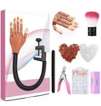 LIONVISON Practice Hand for Acrylic Nails, Flexible Nail Practice Hands Training Kits, Fake Manican Hands for Nails Practice, Movable Nail Maniquin Hand with 300PCS Nail Tips, File, Brush and Clipper