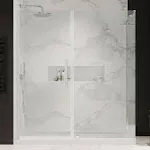 Ove Decors Pasadena 60 in. L x 32 in. W x 72 in. H Corner Shower Kit with Pivot Frameless Shower Door in Nickel and Shower Pan