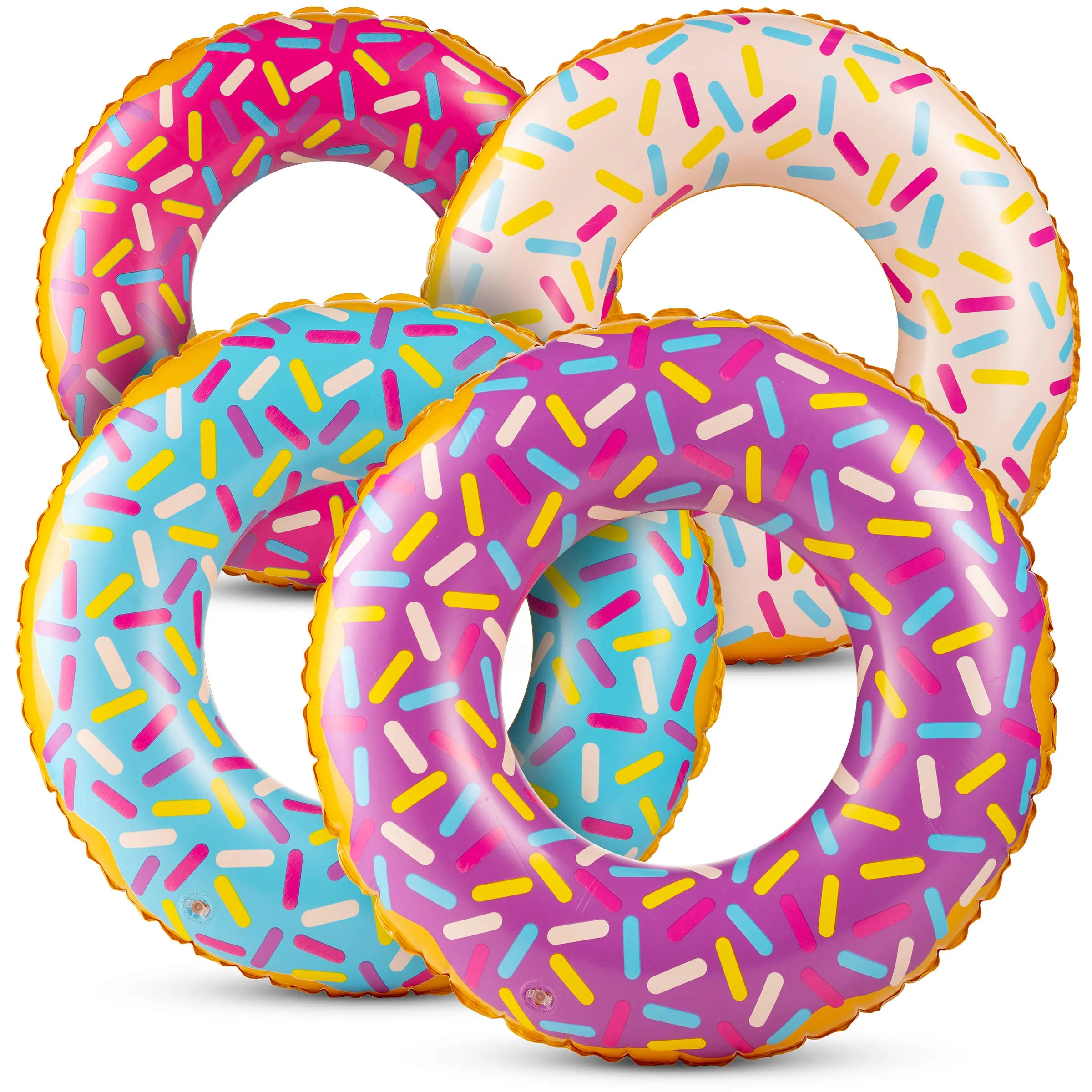 Inflatable Donuts - Pack of 4 24 Inch Donut Pool Float for Kids Pool Tube, Assorted Swim Rings with Sprinkles for Pool floaties for Kids, Donut Party Decorations, Donut floaties for Kids Party Favors