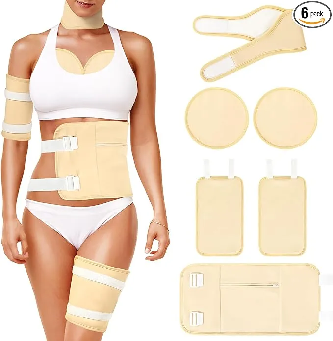 Castor Oil Pack Wrap, 6 Pack Reusable Castor Oil Compress Wrap Kit with Adjustable Elastic Straps for Neck, Waist, Chest, Arm and leg, Organic Cotton Pack Kit for Liver Detox Insomnia Constipation