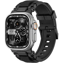 amBand Bands Compatible with Apple Watch Ultra 2/1 49mm, M1 Sport Series Rugged Durable Strap with Metal Connector to Match Ultra's Titanium Case for iWatch 49 mm Men Titanium/Black