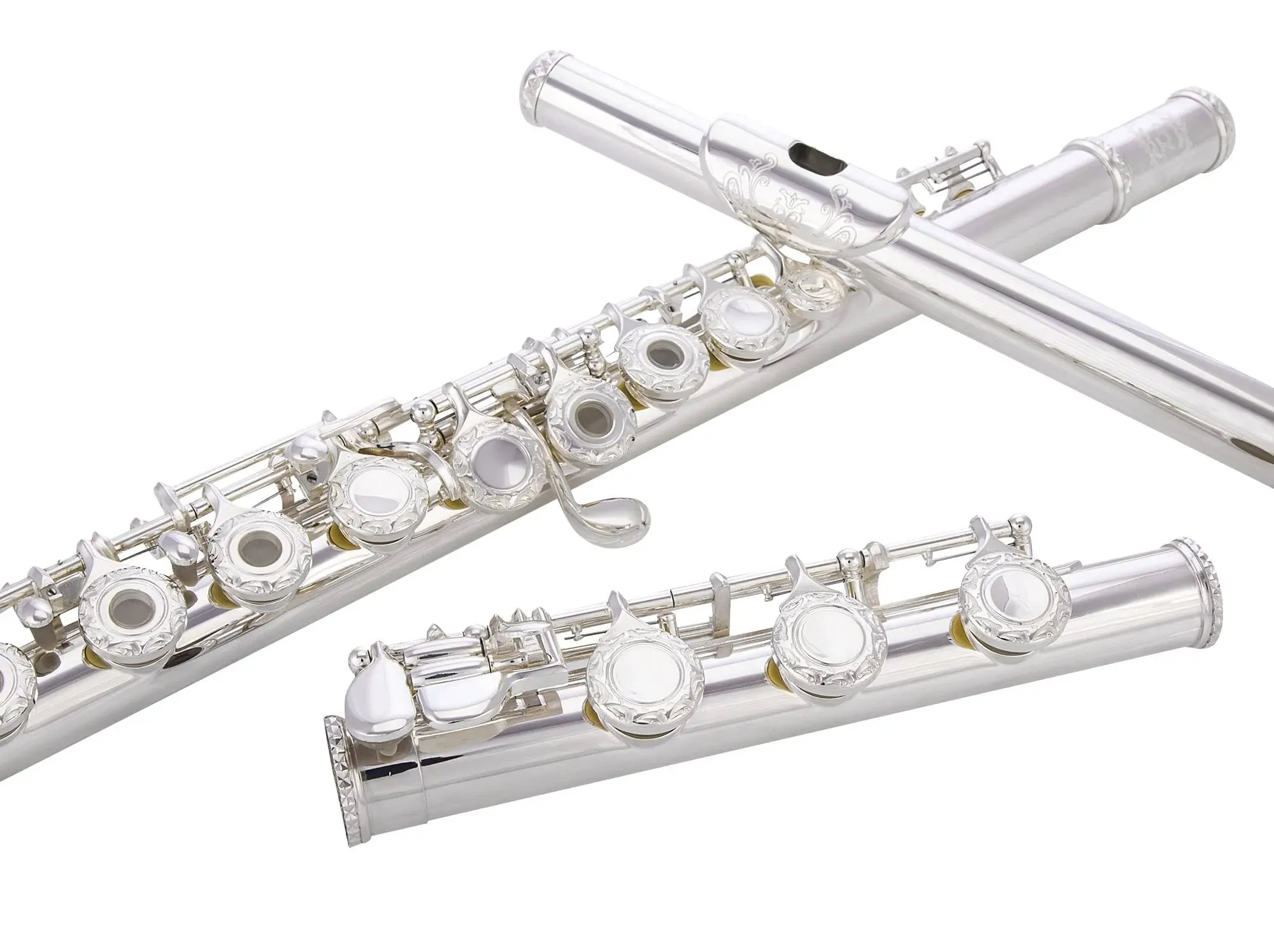 HAND-ENGRAVED SILVER PLATED HIGH GRADE FLUTE 17 Hole OPEN/CLOSED C Flute With...