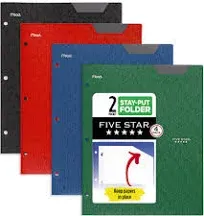 Five Star 2-Pocket Stay-Put Plastic Folder 4 Pack Black Fire Red Forest Green