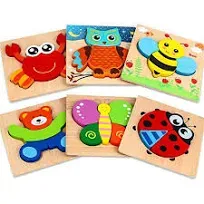 Dreampark Wooden Puzzles for Toddlers Ages 1-3, Montessori Toys for 1 2 3 Years Old Girls Boys Baby Kids Puzzle Learning Educational Christmas Birthday Gifts Toys 6 Pack Animal Jigsaw Puzzle