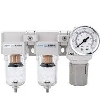 NANPU DFR-02 1/4" NPT Air Drying System - Double Air Filters, Air Pressure Regulator Combo - Semi-Auto Drain, Poly Bowl