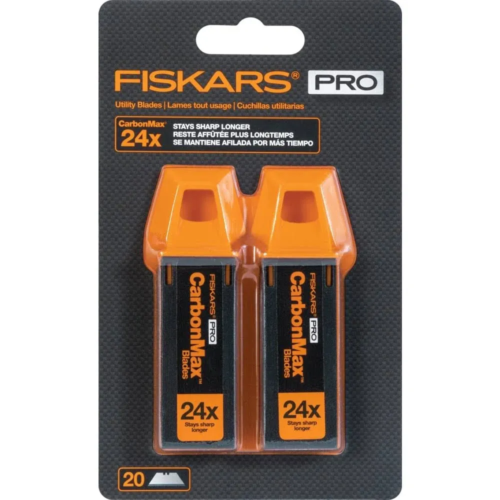 Fiskars Pro CarbonMax Utility Knife Blades, Replacement Blades made with Carbon Steel, 3/4 Inches, Pack of 20 Blades