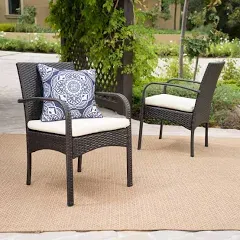 Christopher Knight Home Cordoba Outdoor Wicker Dining Chairs with Cushions, 2-Pcs Set, Grey