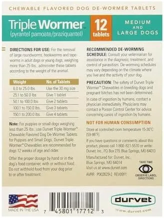 Triple Wormer Lg Dog 25.1-200lbs 114gm 12ct